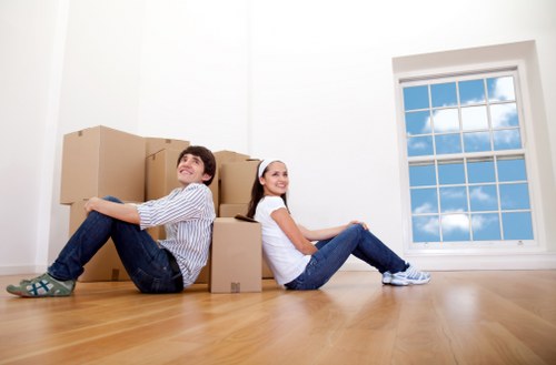 Careful packing materials and labelled moving boxes in Dagenham