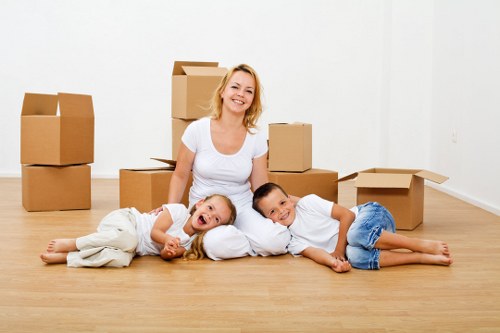 Boxes and furniture from a family home renovation ready for storage