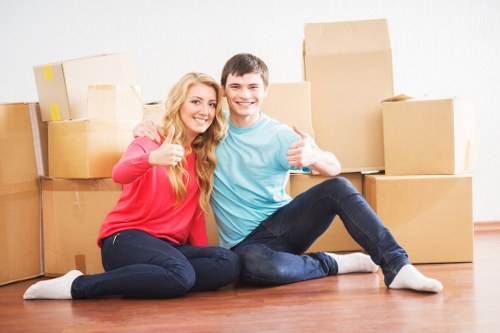 Packed boxes and furniture in secure storage